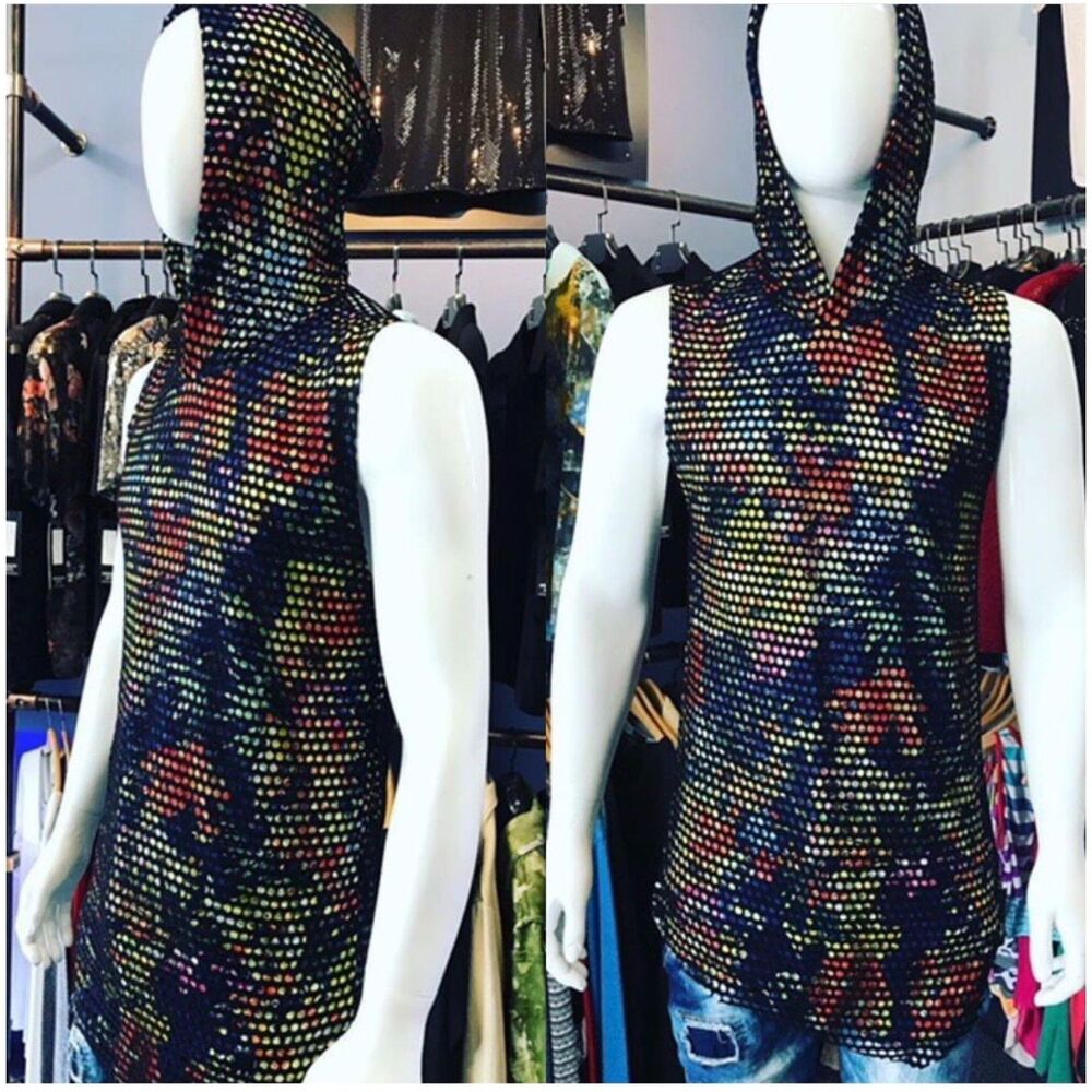 Mission Clothing Black Fishnet Floral Sleeveless Hoodie S-1057